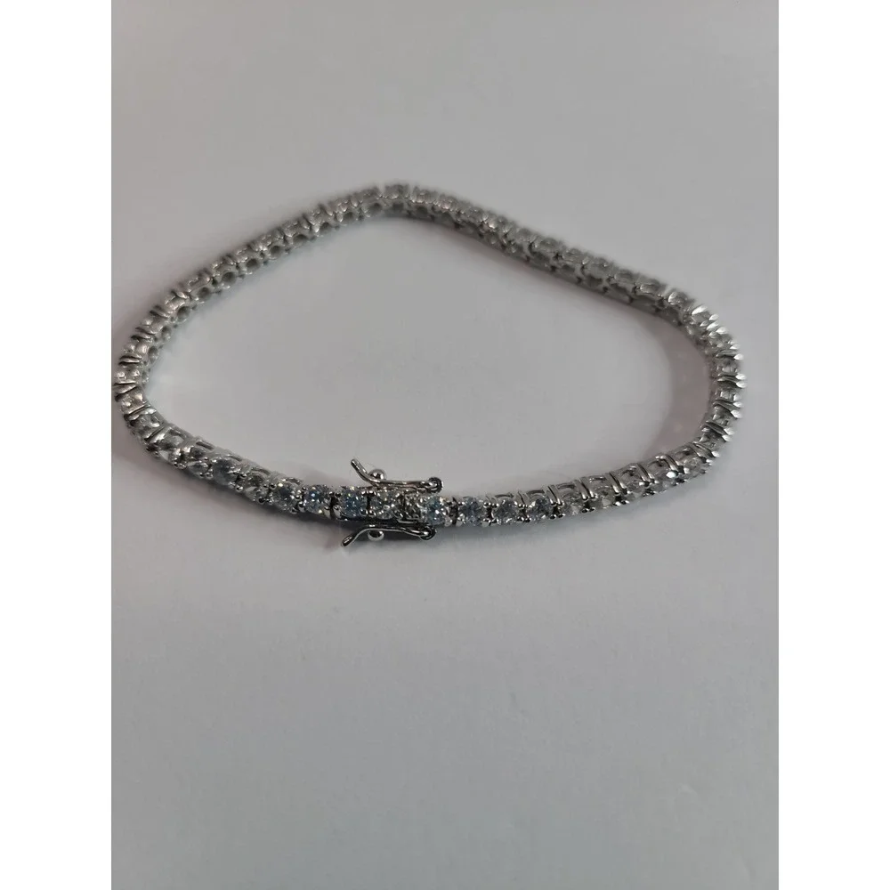 Silver Tone Clear Rhinestone Tennis Bracelet Square Link Box Clasp Formal Jewelr